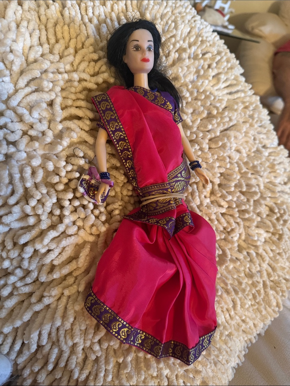 Bright Pink Doll Sari with Purple and Gold Trim